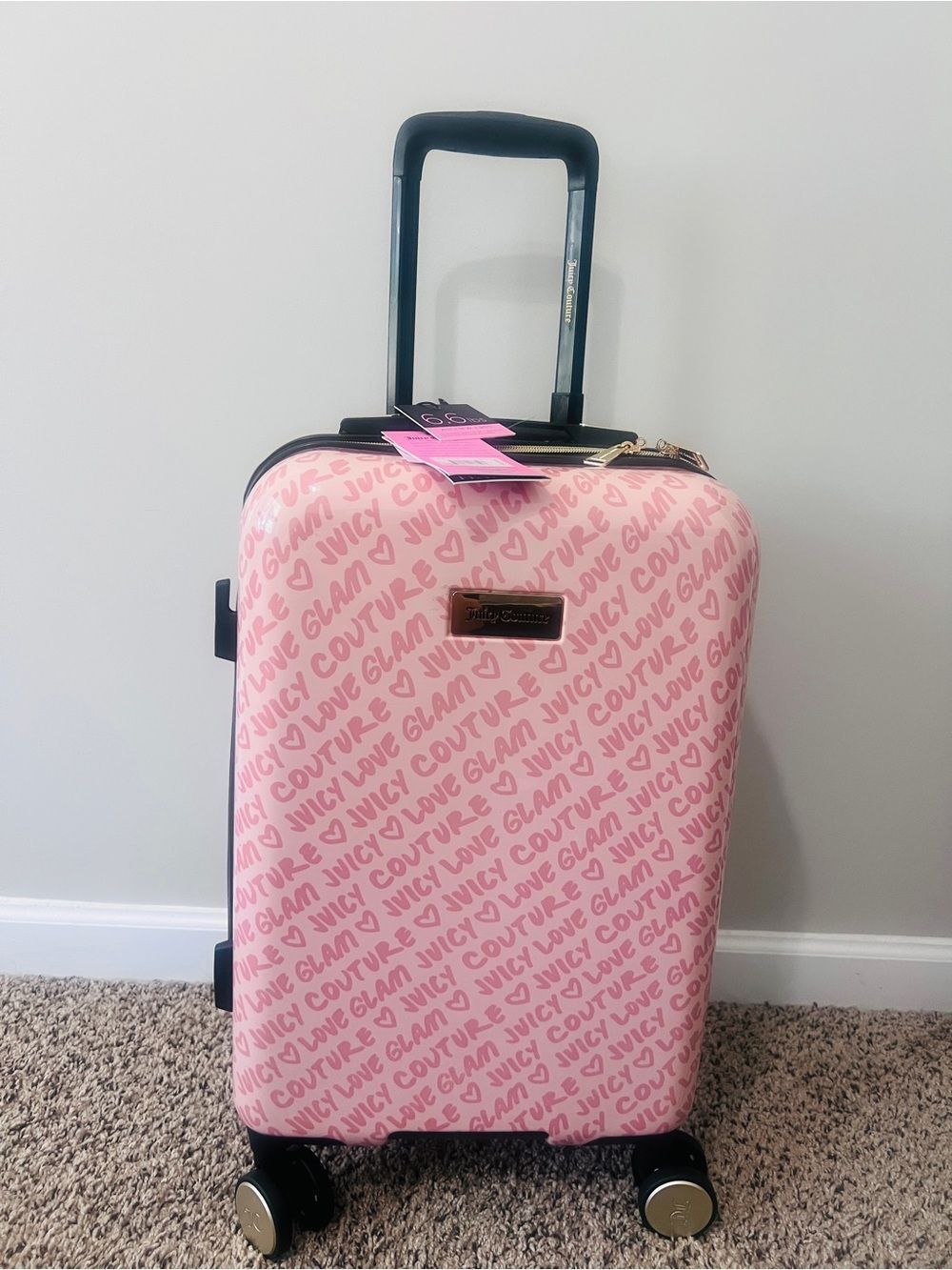NWT JUICY COUTURE peach logo  21" XL SPINNER Carry-On SUITCASE Luggage